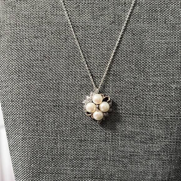 .925 diamond and pearl necklace with 14k gold accents - Picture 4 of 6